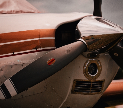 Close-up of a turboprop aircraft engine and propeller